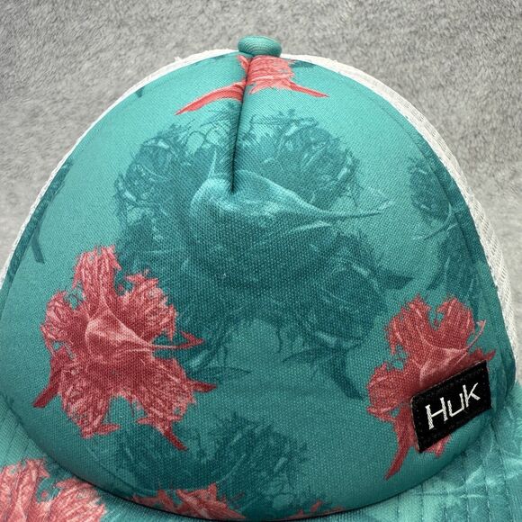 Huk Performance KC Scott Foam Flats Trucker Hat Unisex Hawaiian Flowers Teal - Picture 5 of 12